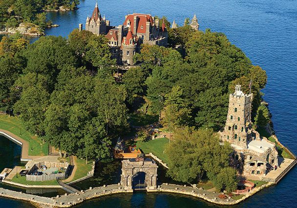 An aerial view of Boldt Castle near the 1000 Islands Harbor Hotel