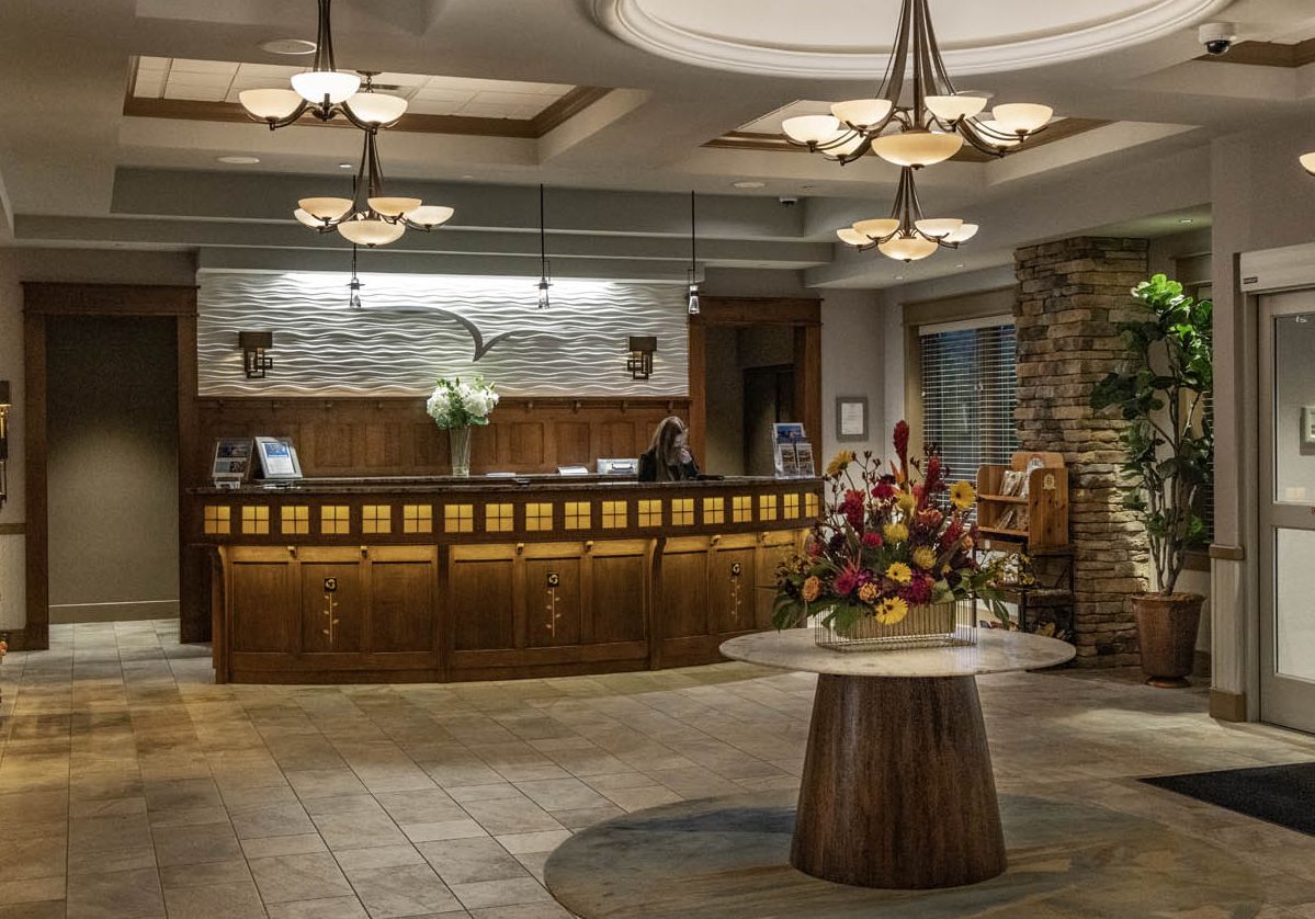 The lobby of the Chautauqua Harbor Hotel in Celoron NY